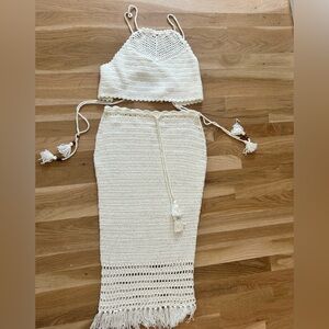 Off White Knit Skirt Set